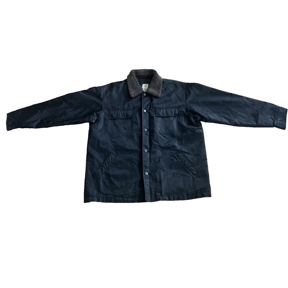 VTG GAP Men's Utility Jacket Size Large Black Lined Button Deep Pile Collar